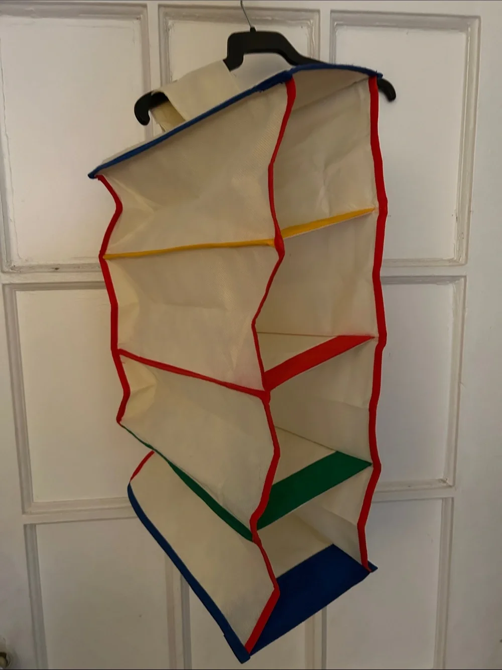 Hanging Fabric Shoe & Closet Organizer in Cream with Colorful Shelves